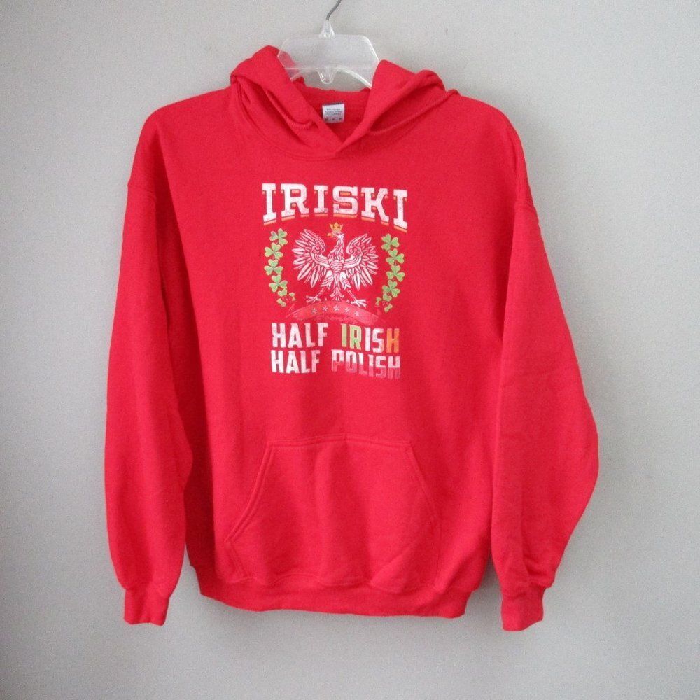 Hoodie Half Irish Half Polish Red Size Medium Iriski